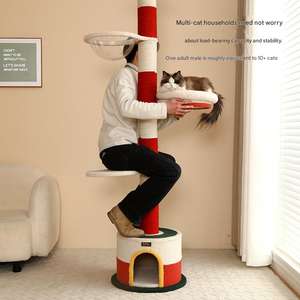 Árbol rascador para gatos con rayas rojas y <span class=keywords><strong>crema</strong></span>, poste rascador alto de sisal, casa con cuenco de acrílico transparente y plataformas multinivel para gatos grandes - Product Image 2