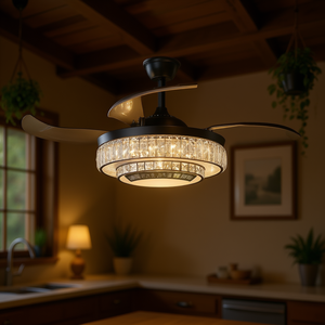 Ventilador de Techo LED de Cristal Contemporáneo de 48 Pulgadas, 4 Aspas, Motor DC, Control Remoto, Silencioso, 6 Velocidades, para Cocina, Comedor - Product Image 2