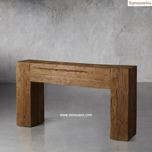 Table de hall rustique et durable en teck recyclé avec bords frottés à la main pour mobilier d'extérieur, cour ou hôtel - Product Image 5