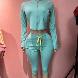 2026 Fall <strong>Women</strong> <strong>Velvet</strong> Casual <strong>Tracksuit</strong>, Striped Long Sleeve Zipper Crop Top &amp; Capri Pants 2 Piece Outfit Set - Product Image 3