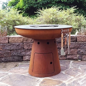 Barbecue Grill Barbecue d'extérieur à charbon de bois Barbecue en acier corten avec <span class=keywords><strong>Plancha</strong></span> circulaire - Product Image 2