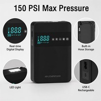Compresseur d'air portable sans fil 12V 150 PSI avec manomètre numérique, gonfleur de pneus, démarreur et lumière d'urgence, moniteur de pression des pneus