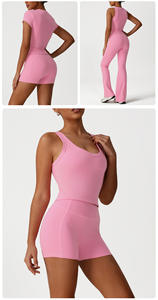 Nouveau Ensemble de Yoga 2 Pièces Tendance pour Femme : Soutien-gorge de Sport Dos Nu et Short Évasé Effet Push-up pour Entraînement et Fitness - Product Image 4