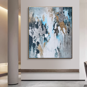 Nghệ thuật hiện đại lớn trừu tượng Teal sơn vàng bạc làm bằng tay sơn dầu tường nghệ thuật - Product Image 2