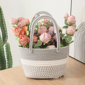 Borsa Tote in corda di cotone di grande capacità con due manici in tessuto portatile resistente cesto riutilizzabile per la borsa delle ragazze da viaggio in campeggio - Product Image 3