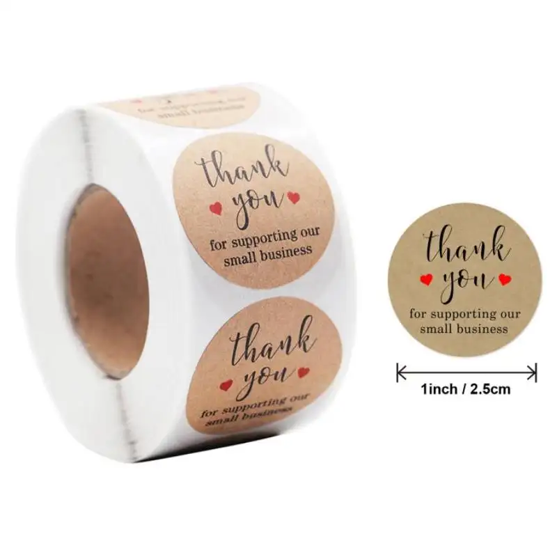 Eco Gerecycled Lijm Goud Folie Dank U Kraftpapier Ronde Gift Sticker Label Roll