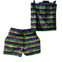 Shorts à paillettes extensibles taille basse pour soirée en boîte de nuit sexy, haut tube à paillettes pour femmes