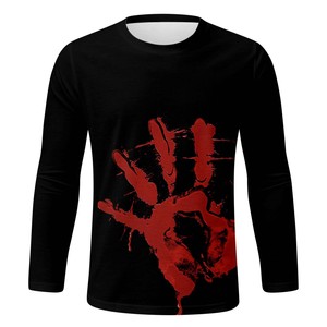 T-shirt à manches longues en tricot pour homme, imprimé 3D motif main ensanglantée, coupe classique, vêtement décontracté - Product Image 1