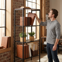 Étagère de rangement ouverte de style industriel à 4 niveaux, structure métallique de fabrication précise, étagère autoportante avec dessus en bois, étagères en maille, modèle MCS1083-4