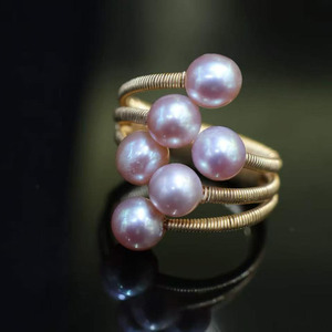14K Gold Filled Wire Wrapped <b>Adjustable</b> <b>Ring</b>, Natural Lavender Freshwater Multi Pearl Handmade Open <b>Ring</b> for Women - Product Image 3