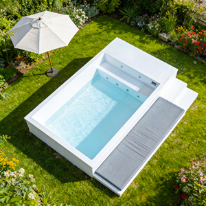 Mini Piscina de Fibra de Vidrio para Balcón y Patio Pequeño, Piscina Elevada con Escalones, Jacuzzi Exterior, Piscinas - Product Image 6