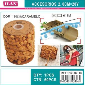 Nastro Pom Pom 2 Cm 20 Iarde Colore Caramello per Decorazioni e Artigianato - Product Image 3