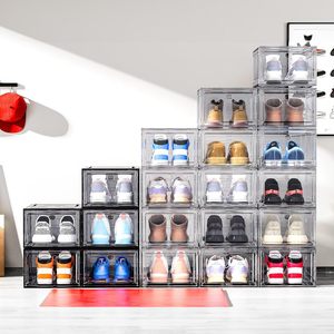 Grande boîte de rangement pliable pour chaussures individuelles, convient aux pointures 13, gain de place dans le placard, étagère à chaussures empilable, conteneur à baskets en plastique transparent - Product Image 3