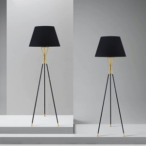 Lampada da Terra Nera con Treppiede e <span class=keywords><strong>Paralume</strong></span> in Tessuto Metallico per Illuminazione Decorativa Semplice nel Soggiorno - Product Image 1