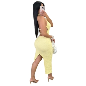 Explosive Solid <b>Colour</b> Pleated Backless Sleeveless Strappy Wrap Half-body Dress <b>Set</b> for Women Fashion - Product Image 2