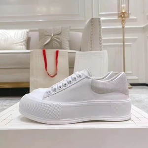 White fashionable thick-soled <b>canvas</b> shoes, trendy and luxurious casual shoes, breathable and slip-resistant walking shoes - Product Image 1