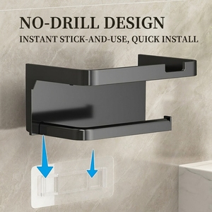 Portarotolo da Parete Senza Foratura con Mensola Porta Telefono, Organizzatore per Carta Igienica Antiruggine per Bagno - Product Image 4