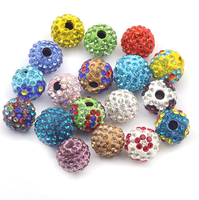 Perles en plastique acrylique DIY 12 mm 14 mm, perles en argile polymère, strass, perles entièrement serties de diamants, perles en vrac, couleurs mélangées, pour kit de fabrication de bijoux