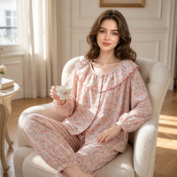 Pyjama en viscose pour femme, taille élastique, décontracté, confortable, élégant, design tissé, manches longues, pour le printemps et l'automne