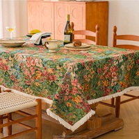 Nappe de designer pour tables rectangulaires, nappe de ferme en lin vintage avec motifs de fleurs, couverture de table pour décor de cuisine