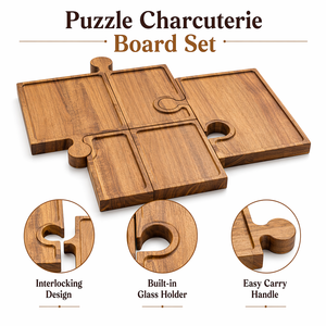 Juego de 4 tablas de charcutería de madera de acacia con asa, bandeja de rompecabezas entrelazada <span class=keywords><strong>y</strong></span> caja de almacenamiento para fiestas, regalo de vino - Product Image 4