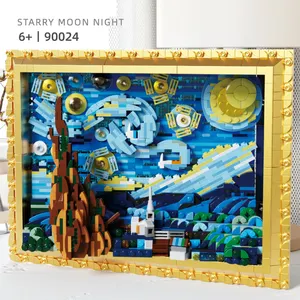 Yıldızlı gece boyama mikro modeli yapı taşı setleri Vincent Van Gogh yapıt yetişkinler için inşaat oyuncaklar odası dekorasyon