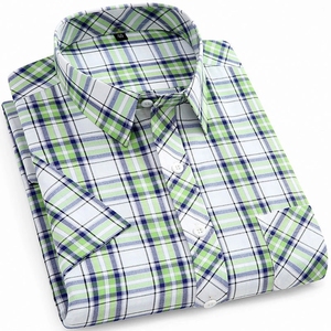 Camisa de vestir a cuadros informal para hombre, manga larga, ajuste Regular, Azul, Gris, Popelina, Otoño, peso ligero, de talla grande para negocios de trabajo <span class=keywords><strong>Social</strong></span> - Product Image 4