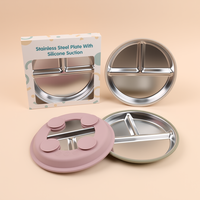 Assiettes à dîner pour bébé en acier inoxydable faciles à nettoyer avec forte aspiration incassable micro-ondes 304 vaisselle en acier inoxydable