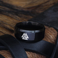 Bague Viking Homme Acier Inoxydable Noir Triangle Motif Vintage Nordique Bande Geometrique Bijoux Gros Usine Directe Fabricant
