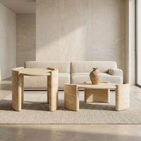 Table basse en faux travertin, table console beige moderne, pièce maîtresse pour le salon, meubles sur mesure avec un design professionnel