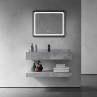 Meuble-lavabo mural moderne personnalisé avec miroir et comptoir, finition noire durable, marbre écologique de haute qualité