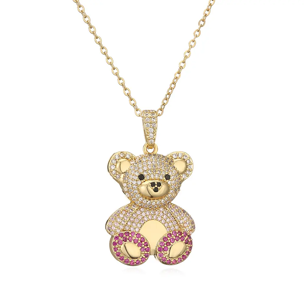 SC Hot Selling Valentinstag Geschenk vergoldet Diamant Bär Anhänger Halskette Modeschmuck Halsketten Frauen Mädchen