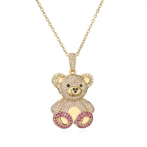 SC 2024 Hot Selling Valentine's Day Gift Gold Plated Diamond Bear Pendant Necklace Fashion Jewelry Necklaces Women Girls