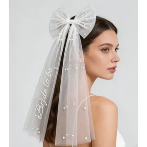 <span class=keywords><strong>Voile</strong></span> en tulle avec nœud PESENAR pour future mariée, <span class=keywords><strong>voile</strong></span> décoré de perles blanches pour enterrement de vie de jeune fille et fête prénuptiale - Product Image 3