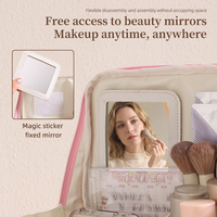 Sac de maquillage de voyage personnalisé avec logo, miroir, grande capacité, poignée, sacs cosmétiques portables, trousse de toilette multifonctionnelle pour femmes