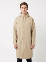 Manteau long imperméable en coton pour homme, coupe-vent décontracté beige avec capuche et patte de boutonnage dissimulée