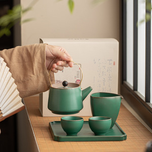 Ceramic Kung Fu Tea Set <b>Small</b> <b>Gift</b> <b>Box</b> With Pot And Two Cups Reusable Modern Design For Travel And Gifting - Product Image 2