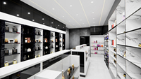 Design d'intérieur simple pour boutique de parfums, présentoirs de maquillage, mobilier moderne et élégant, étagère de présentation pour boutique de parfums.