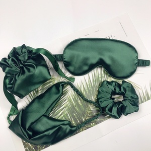 Masques pour les <span class=keywords><strong>yeux</strong></span> en Satin doux vert noirâtre avec sac cadeau bandeau en fausse soie et chouchous pour cadeau de mariage - Product Image 1
