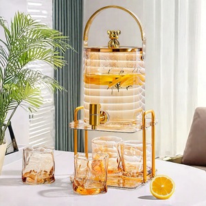 Jarra de agua de vidrio con grifo de 2.0-3.0L con borde dorado, dispensador de bebidas para el hogar, para té de frutas, refrescos - Product Image 1