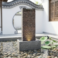 Fontaine d'eau en cascade en résine d'ardoise naturelle, autoportante, à double jet, avec éclairage LED, pour décoration de jardin extérieur