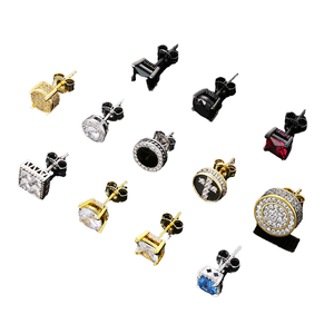 14K Gold Iced Out CZ Earrings 925 Sterling <b>Silver</b> Black Onyx <b>Studs</b> for Women & Men for Wedding Occasions Black Square Design - Product Image 4