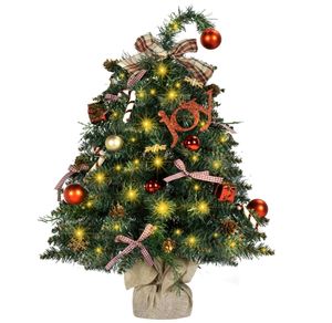 Arbre de Noël de table de 24 pouces avec cime d'arbre incurvée, mini arbre de Noël avec lumières, branches en PE et divers ornements de bricolage - Product Image 1