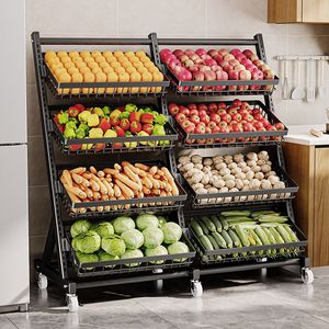 Étagère de supermarché pour collations, étagère à plusieurs niveaux pour légumes, fruits frais, rangement de cuisine, mobile, sur pied, en acier au carbone - Product Image 1