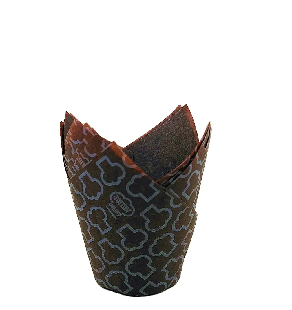 Chocoladekleur Papier Cupcake Tulpenmuffin Bakbeker T15050 Standaard Formaat Bakplaten Met Hoed Afdrukken