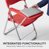 Chaise d'entraînement pliante portable bleue avec tablette d'écriture intégrée pour salle de classe, séminaire, bureau et mobilier de bureau
