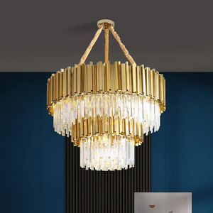 Modern Stainless Steel Gold <b>Crystal</b> <b>Chandelier</b> Pendant <b>Light</b> LED Bulbs Remote Control Adjustable Height Living Room Dining Room - Product Image 1