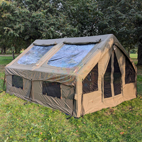 Grande tente de camping gonflable verte à une pièce, en tissu polyester et coton, avec fenêtres en maille, tente gonflable pour le camping en famille