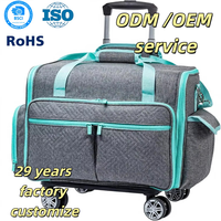 Sac de transport pliable et robuste pour machine à coudre, personnalisé en usine, entièrement ouvrable, avec roulettes, fermeture éclair et compartiment amovible pour broderie