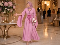 Abaya YSYL à col en V, en polyester, ornée de strass faits main, avec laçage à la taille et manches évasées fendues, idéale pour l'Aïd et les occasions sociales haut de gamme